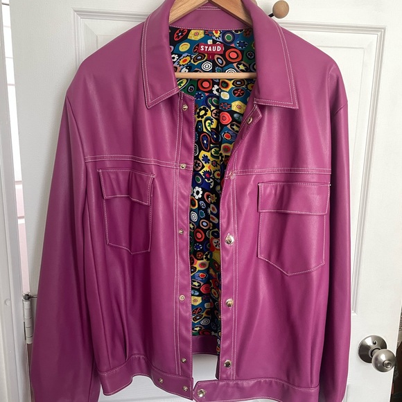 STAUD RYAN JACKET FUCHSIA VEGAN LEATHER - Picture 1 of 9
